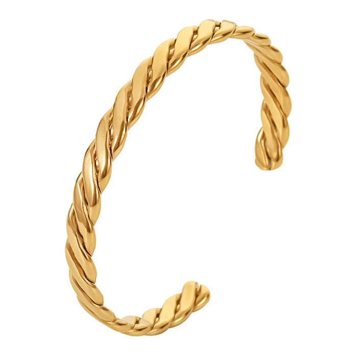 Wholesale Waterproof  Chunky Pvd Plated Stainless Steel Jewelry Twisted Bangle