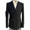 Customized Men's Hand-beaded Lapel Suit Groom Exquisite Double-breasted Breathable Viscose/Polyester Fashion Two-piece Italian