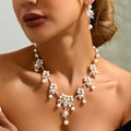 Elegant Women's Fashion Jewelry Set 3-Piece Water Droplet Flower Geometric Circle Pearl Earrings Necklace Atmospheric Design