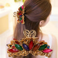 Big Elegant Vintage Metal Hair Clamp Ponytail Holder Crystal Diamond Jeweled Rhinestone Hair Shark Claw Clips for Women