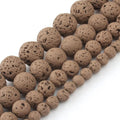 15'' Volcanic Rock Brown Round Loose Lava Stone Beads 4mm-10mm for Jewelry Making Natural Semi Gemstone