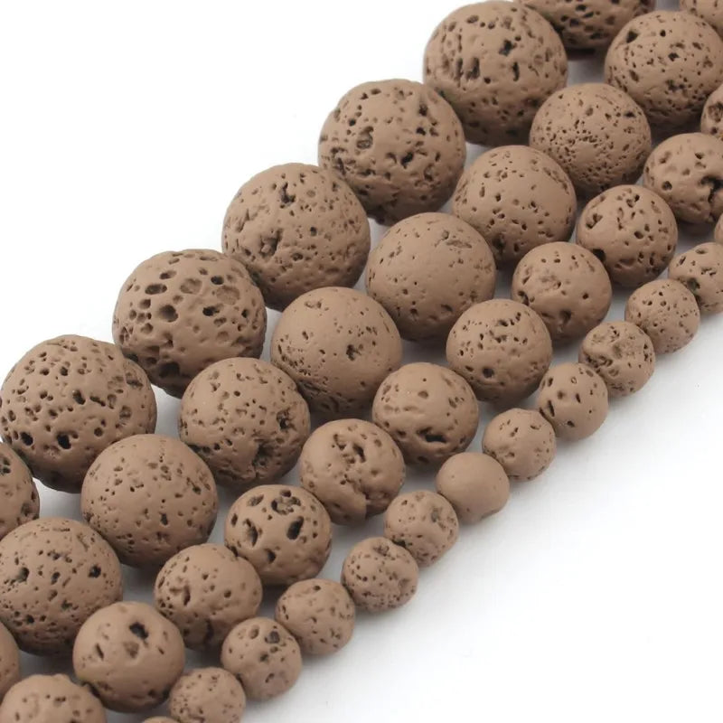 15'' Volcanic Rock Brown Round Loose Lava Stone Beads 4mm-10mm for Jewelry Making Natural Semi Gemstone