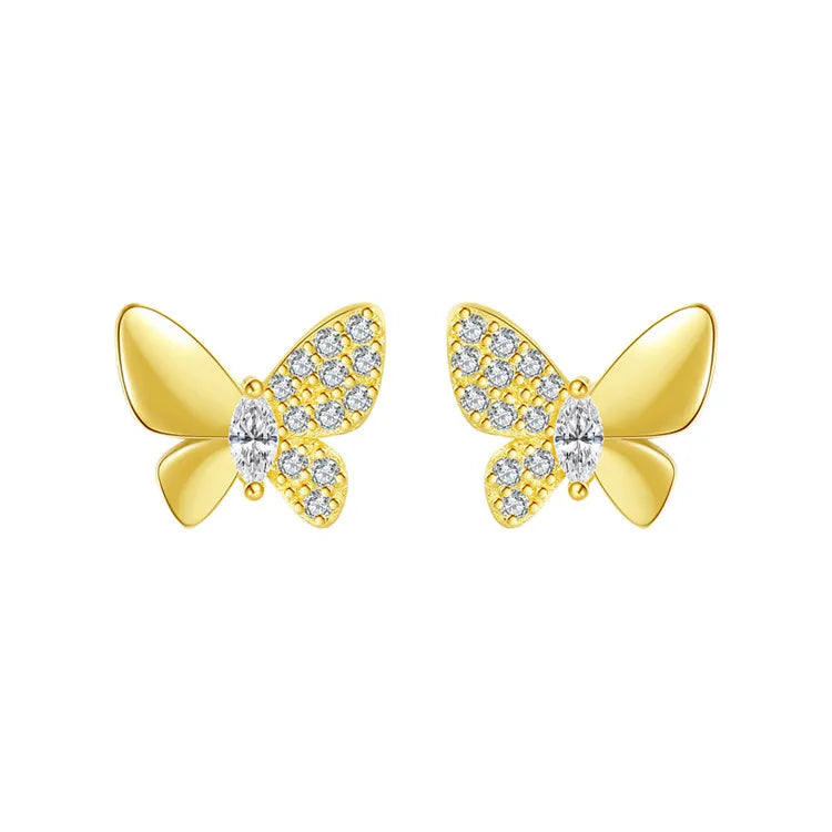 SP New Arrived Elegant Butterfly Studs Fine Jewelry S925 Sterling Silver Zircon Butterfly Stud Earrings