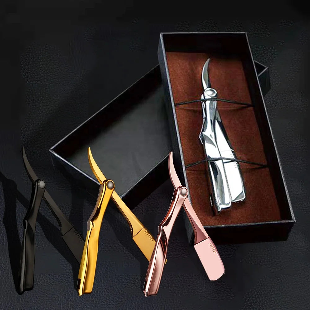 Low MOQ Private Label Straight Shaving Razor Metal Electroplating Customized logo Men's Beard Razor with Box for Men MegaBDM