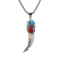 Colares Inoxidavel Original Wolf  Teeth Cool Stainless Steel Necklace Kolye Celik Erkek Kolye Red Coral Personality Necklace