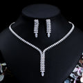 Bling CZ Cubic Zircon Silver Plated Water Drop Stone Necklace Earrings Jewelry Sets Fashion Women Wedding Party Dress Accessory