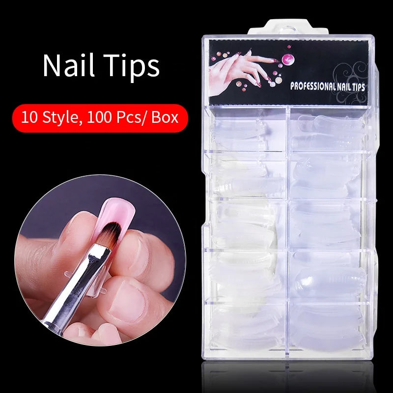 100pcsAcrylic Nail Tips Extra Long C Curve French Fake Half Cover Artificial Fingernail False Nails Tip