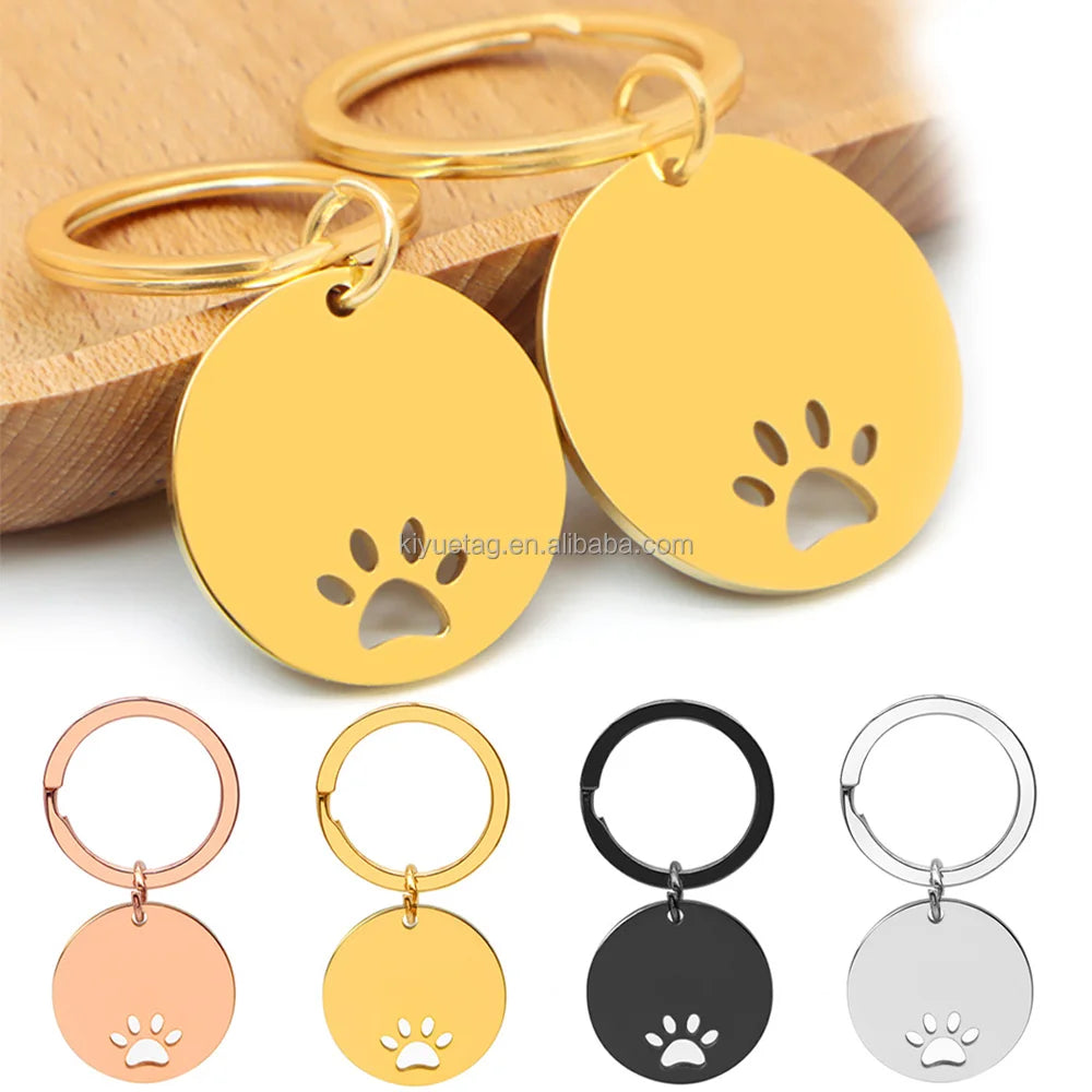 Hot Sale DIY Adornment Round Inner Openwork Paw Shape Stainless Steel  Pendant Charm Engraving