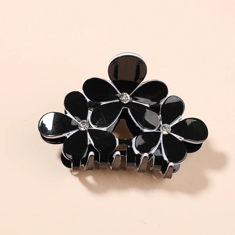 Mi Dairy Black Flower Rhinestone Hair Claw Fashion Montage Girl Hair Claw Clips for Women Ladies 223418