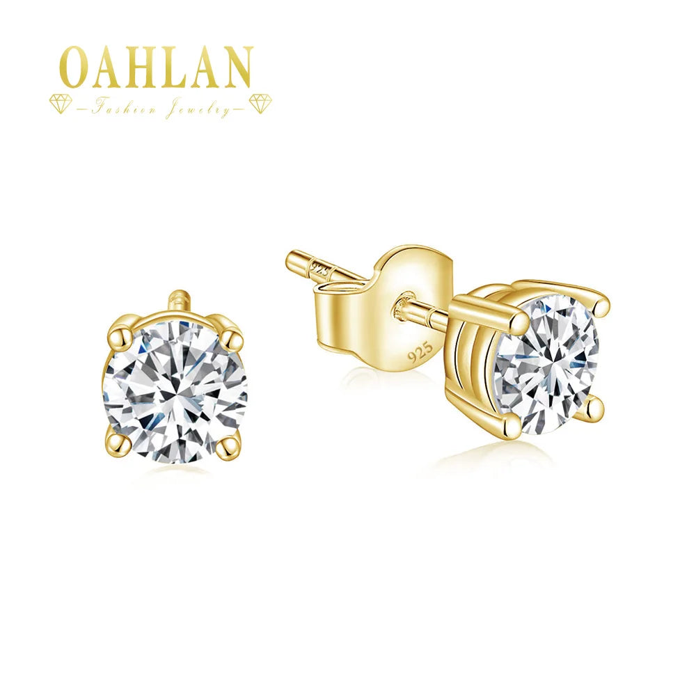 OAHLAN 0.5ct Moissanite Diamond Circular Cut Classic Stud Earrings 14k Gold Plated 925 Sterling Silver ROHS Certified Women
