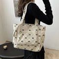 Retro Sweet Bow Women Corduroy Shoulder Bag Large Capacity Female Shopping Bags Multi-pocket Ladies Travel Tote Purse Handbags MegaBDM