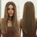 Factory Inventory Brown Synthetic Wigs Long Straight False Hairs Wig Middle Part for Black Women Natural Daily Heat Resistant