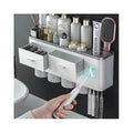 Modern Plastic Two-Piece Wall Mounted Toothbrush Holder with Toothpaste Dispenser Eco-Friendly for Bathrooms