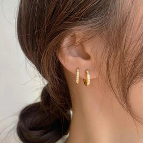 2024 New Design Stainless Steel Waterproof Hypoallergenic Earring 18k Gold Plated Round CZ Diamond Zircon Hoop Earrings YF4098