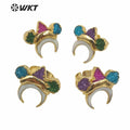 WT-MPR004 Amazing Unique Natural Druzy Stone Crescent Moon Ring High Quality Gold Electroplated Triple Stone Druzy Ring