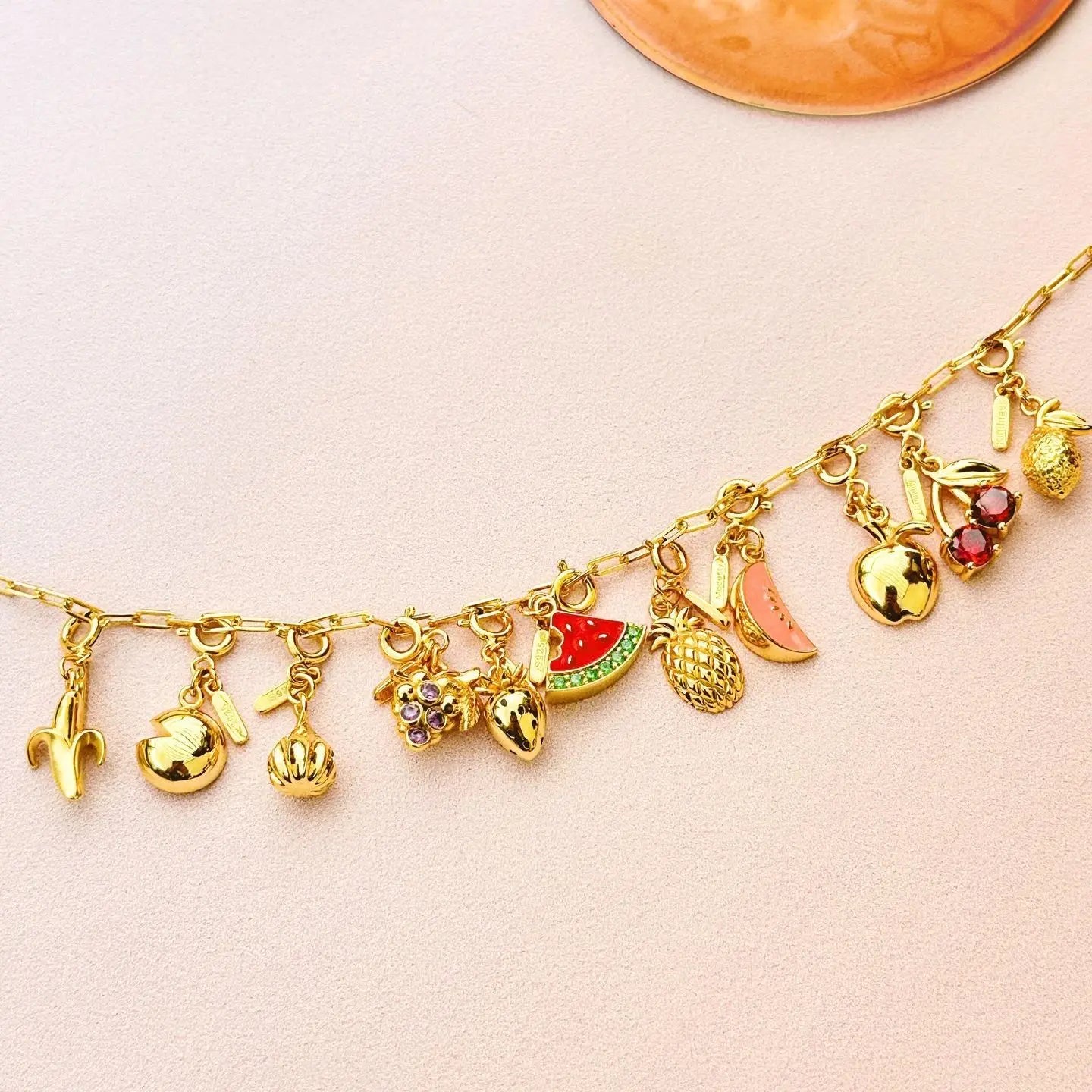 18K Gold Enamel Charms Fruit Pendant Necklace Bracelet Earring Handmade DIY Cherry Zircon For Women Gift
