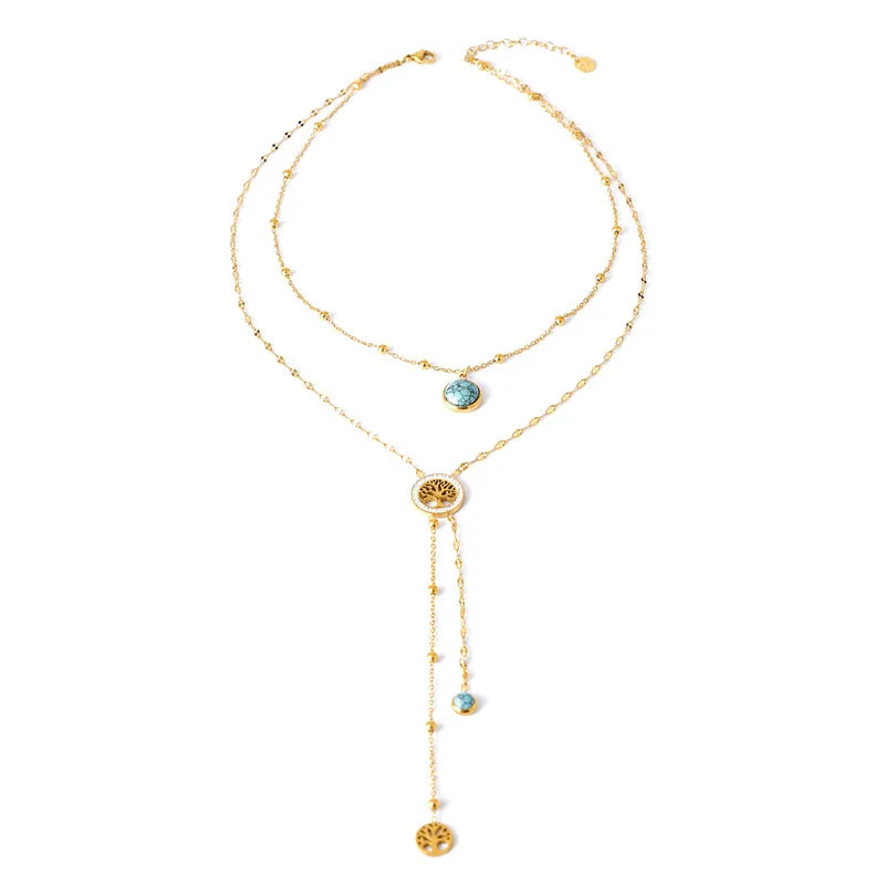 ODM 2024 New Double Layer 18k Gold Plated Heart Pendant Stainless Steel Necklaces Tarnish Free Long Necklace Jewelry for Women