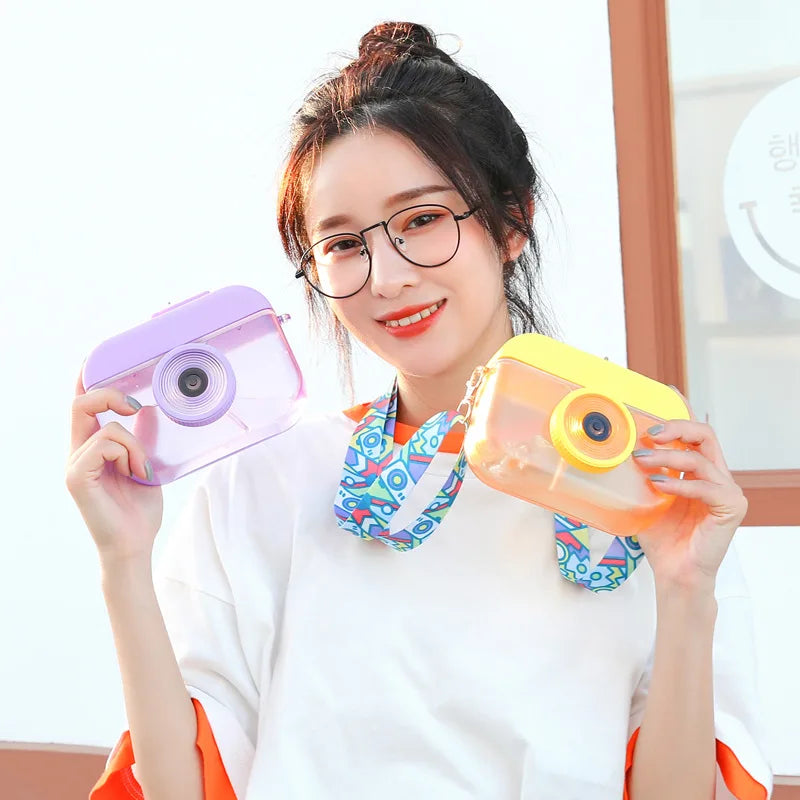 Wholesale Portable 400ml Popsicle Camera Shape Kids Cute Plastic Water Bottles Creative Gift Travel Mug with Strap
