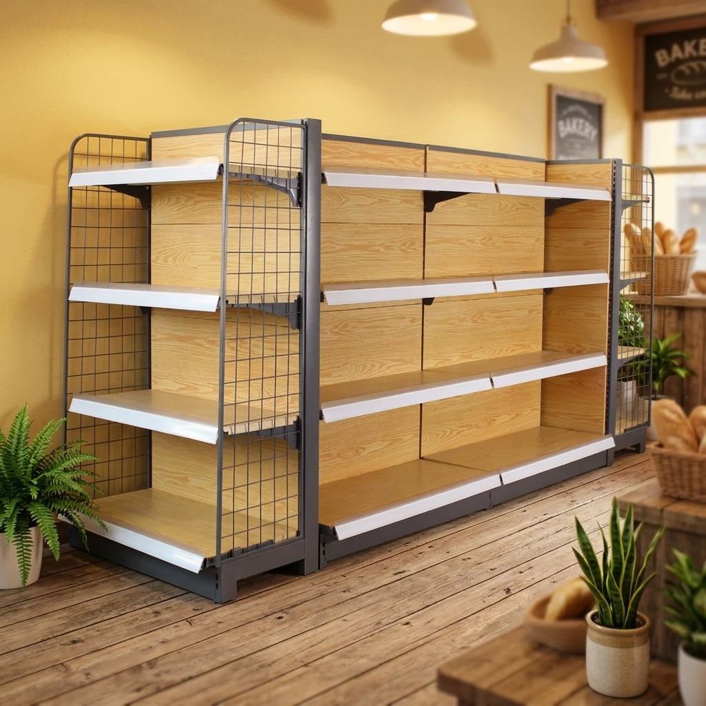 Metal Supermarket Storage Rack Heavy Duty Freestanding Single Sided Solid Gondola Shelf for Grocery Stores MegaBDM