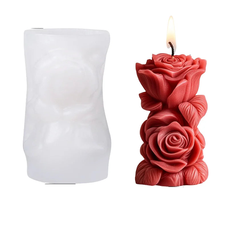 Cylinder Flower Pillar Candle Mold Rose-Shaped Resin Casting Silicone Mould for Home Decor Elegant Rose Flower Pillar Mould