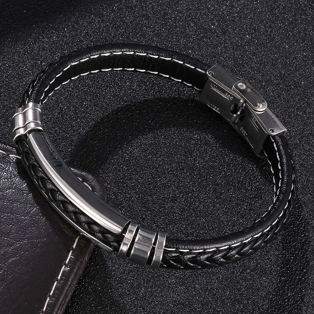 MECYLIFE Unisex Stainless Steel Bracelet Leather Rope Bracelet Strap Leather Cuff Bracelets for Men Women