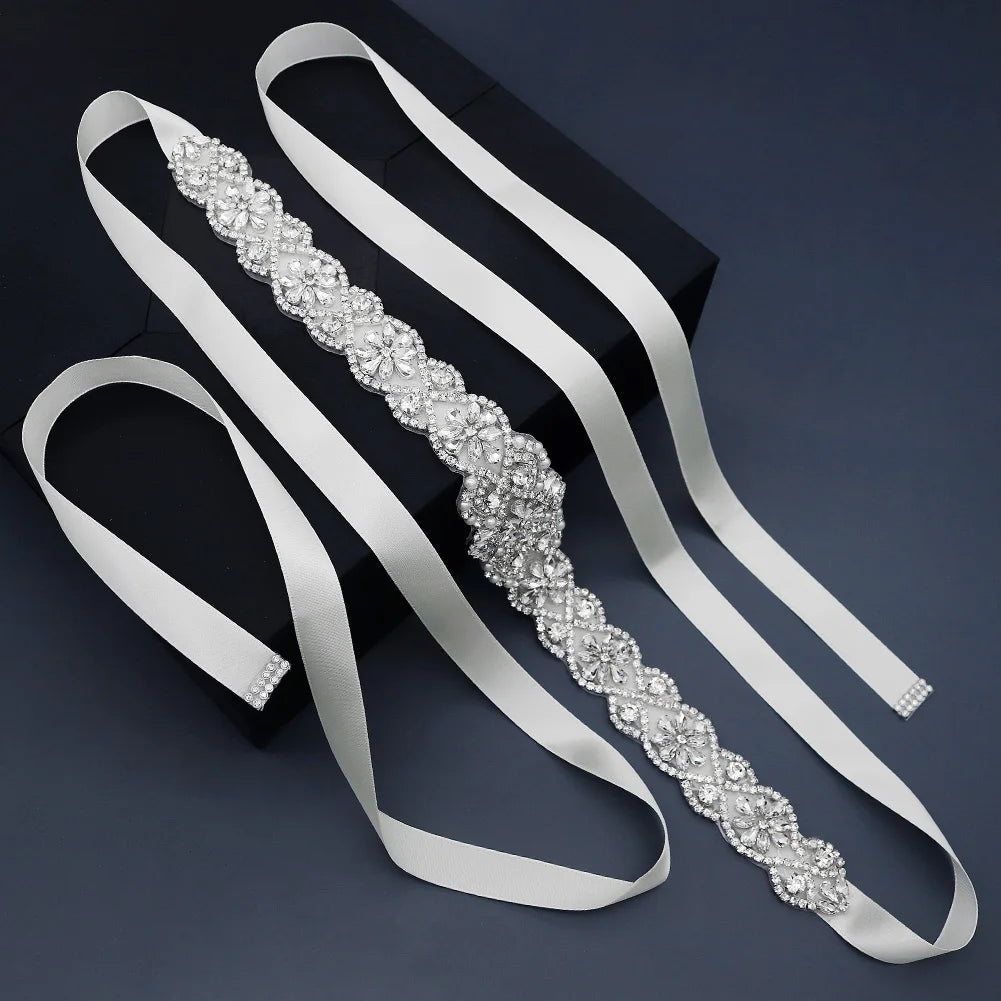 Pearl Crystal Sash Wedding Dress Accessories Silver Rhinestone for Women Body Jewelry Belly Chains Wedding Bridal Belt