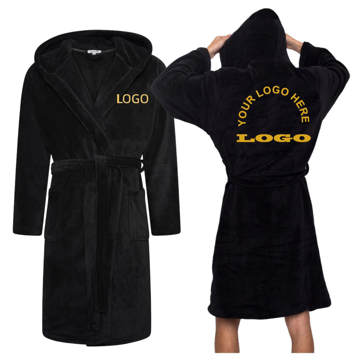 Soft Warm Plush Bathrobe Men's Soft Terrycloth Winter Warm Cozy Bathrobe with Hood Wholesale