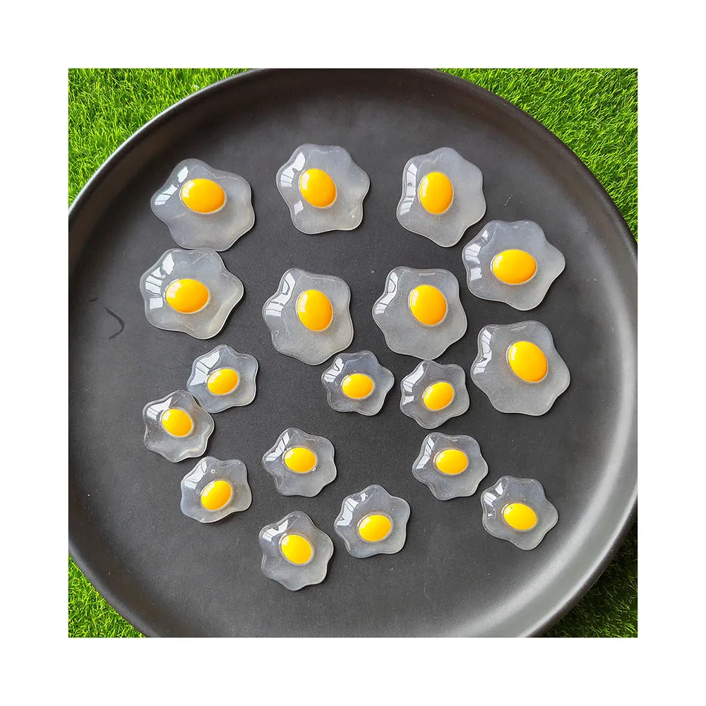 Cute Food Miniature Fried Eggs Flat Back Resin Cabochons for Hairpin Scrapbooking DIY Home Decor Accessories Slime Supplies