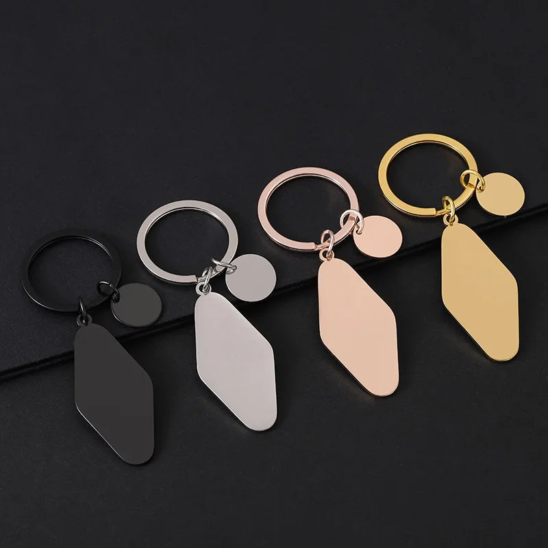Engraved Custom Logo Mirror Polished Diamond Motel Room DIY Metal Stainless Steel Blank Keychain Bulk Personalized Tags Keyring