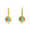 Designer Non Tarwaterproof Stainless Steel 18k Gold Plated Turquoise Stone Charm Hoop Dangle Earring Popular Brands Jewelry