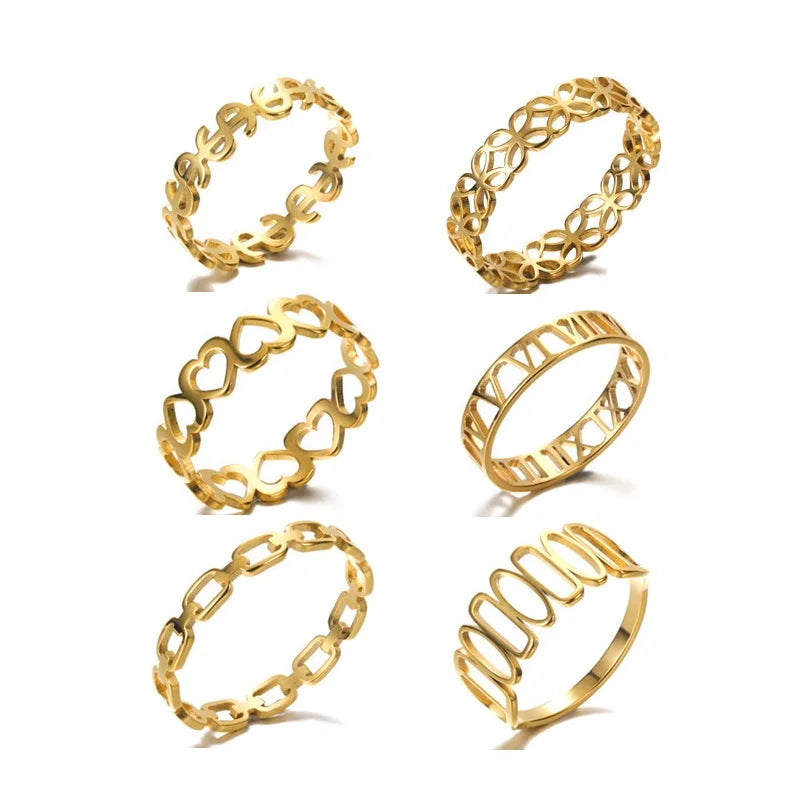 Korean Stainless Steel Accessories Geometric Hollow Ring Statement Roman Numerals Heart Ring for Women