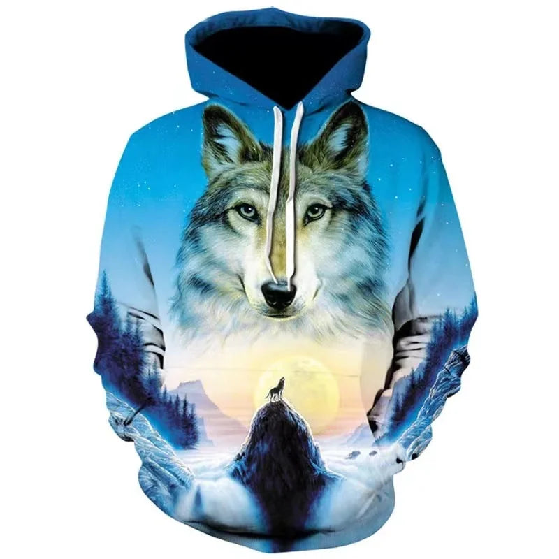 Fitspi Wholesale Lover Wolf Men's Hoodie 3d Wolf Pattern Loose Fall Sweatshirt Men's Street Hoodie Dropshipping