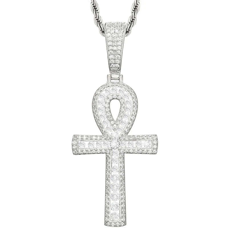 Bling Bling Hip Hop Jewelry Gold Plated Brass CZ Ankh Pendant Full Diamond Iced Out Cross Ankh Pendant for Men