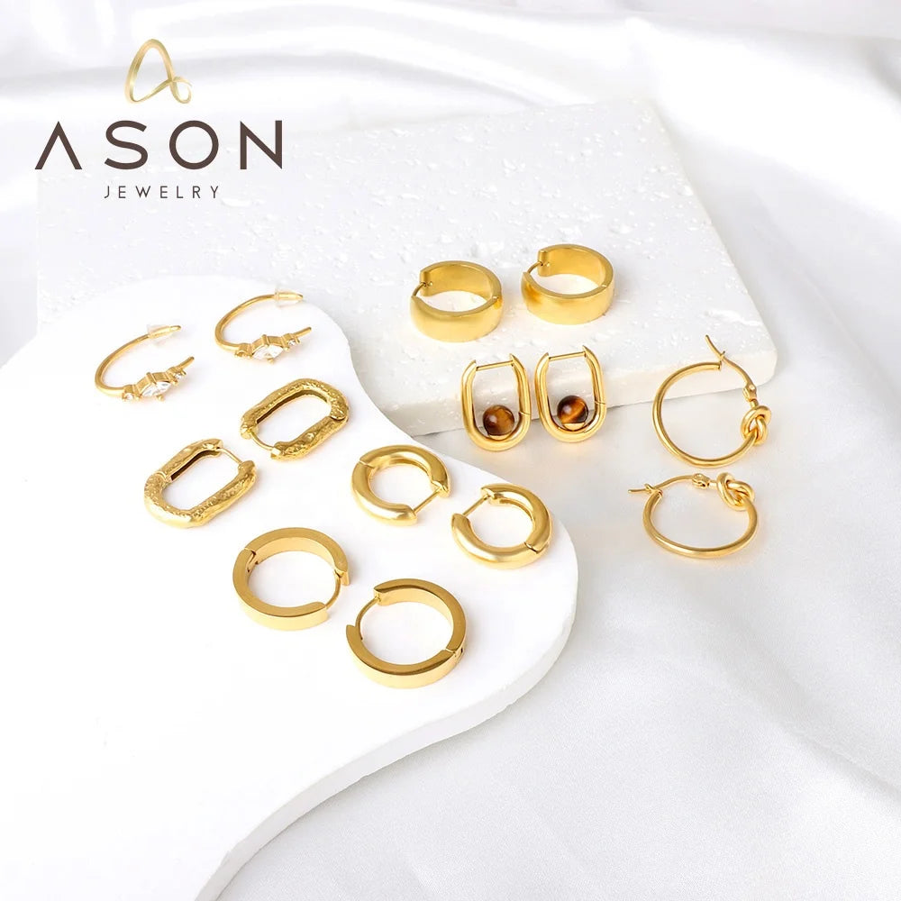 Ason Fashion Jewelry Stainless Steel Plating Women Zircon Earrings Hypoallergenic Bridal Large Gold Hoop Earrings with Beads