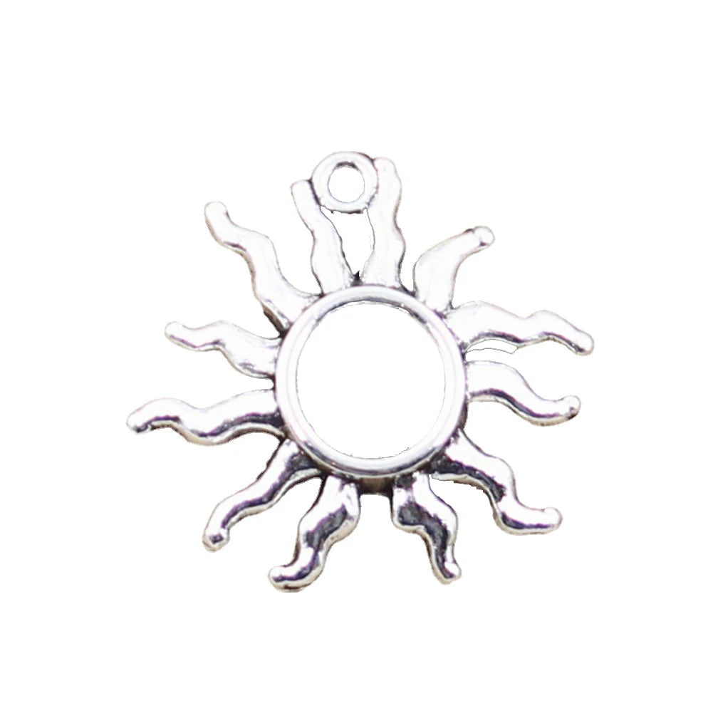 Charms Sun Sunshine 25x26mm Antique Silver Color Pendants Making DIY Handmade Tibetan Finding Jewelry