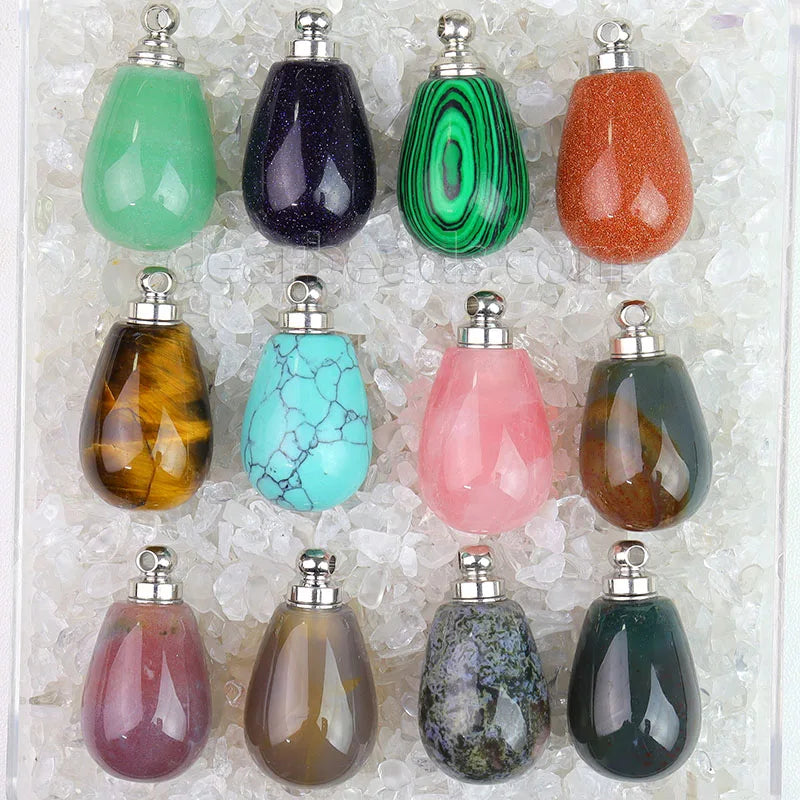 Healing Crystal Perfume Bottle Stone Pendants Gemstone Polish Teardrop Pendant for DIY Jewelry Making