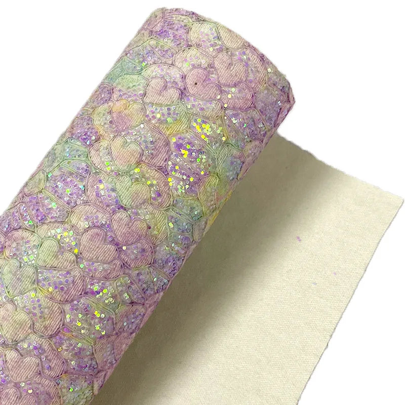 30x135CM Lace Glitter Fabric Chunky Glitter Leather PU Glitter Sheets Faux Leather Sheet for DIY Accessories