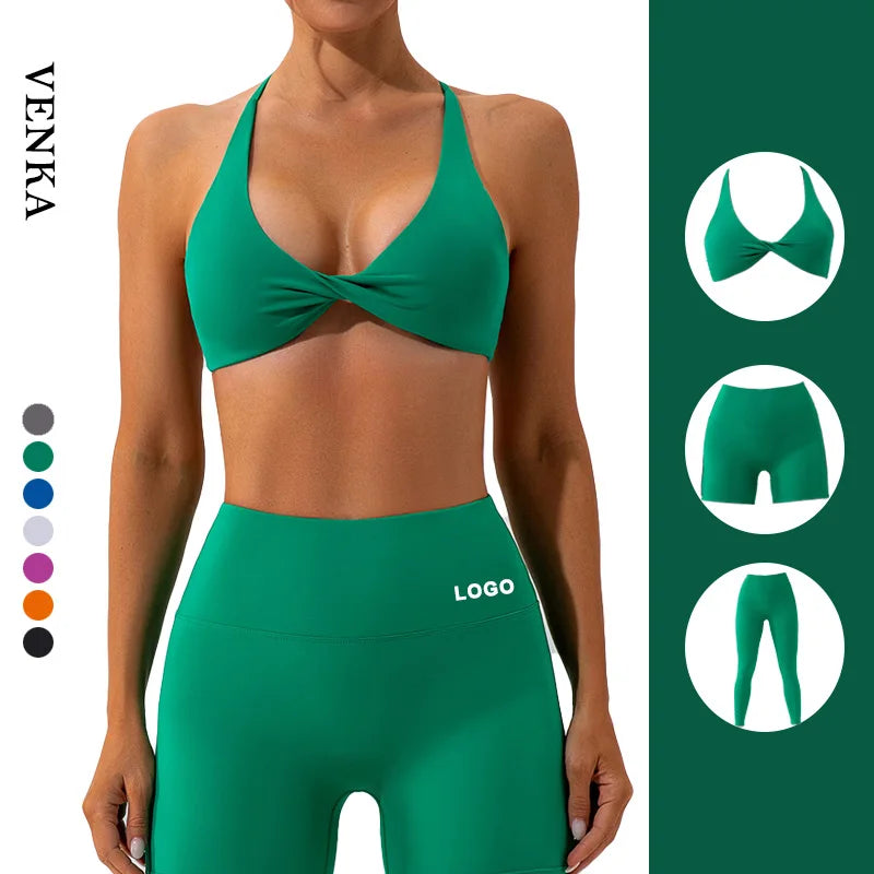 Athletic Gym Wear Women Peach Butt Sports Fitness No Awkward T-Line Open Back Crossed Strappy Bra Pants Shorts 2 Pieces Yoga Set