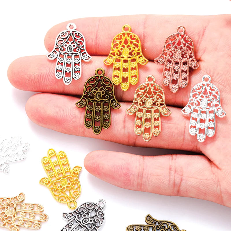 6 Color Antique Silver Color Hand of Fatima Charms Pendant DIY Handmade Jewelry Accessories 30*20mm I119