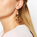 Irregular Fashion Women Gold Plated Asymmetric Star and Moon Long Drop Earrings