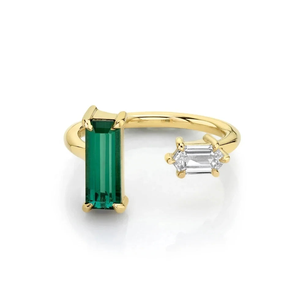 FUAMAY Custom 925 Sterling Silver Open Gemstone Rings Tourmaline White Diamond Bullet Toi Et Moi for Party
