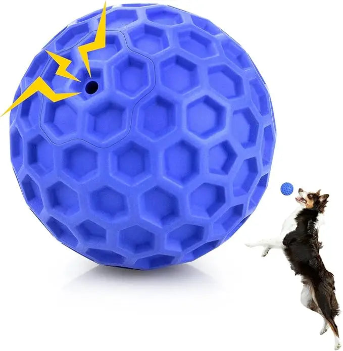 Squeaky Dog Ball Toy Hexagonal Texture Rubber Chew Ball for Aggressive Chewers