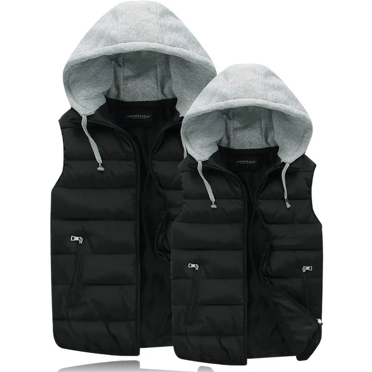 Wholesale Autumn/winter New Utility Vest for Men's Women Cotton Hooded Solid Color Sleeveless Thickened for Lovers Vest