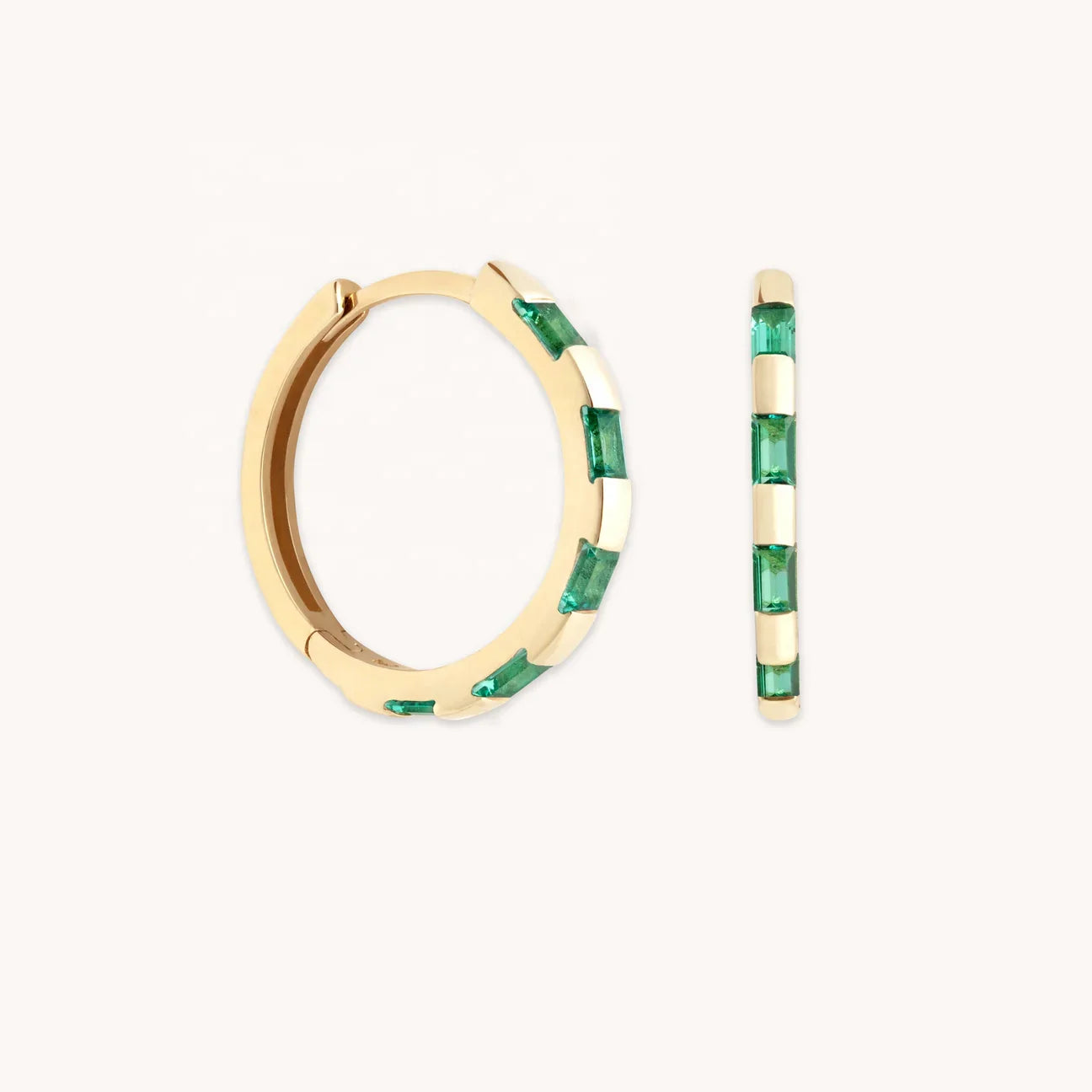 LOZRUNVE Elegant Jewelry Manufacturer 925 Sterling Silver Delicate Baguette Pink Emerald Gold Hoop Earring