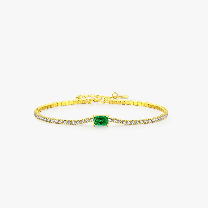 Newest 18K Gold Plated Zircon Tennis Bracelet S925 Adjustable Diamond Chain Green Emerald Bracelets