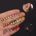 Personality Stainless Steel Thread Earrings Cute Inlaid Zircon Stud Earrings Creative Fruit Earrings for Women Girls