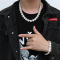 12mm Men Brass Setting CZ Iced Out  Diamond Cluster Chain Necklace Cubic Zirconia Jewelry