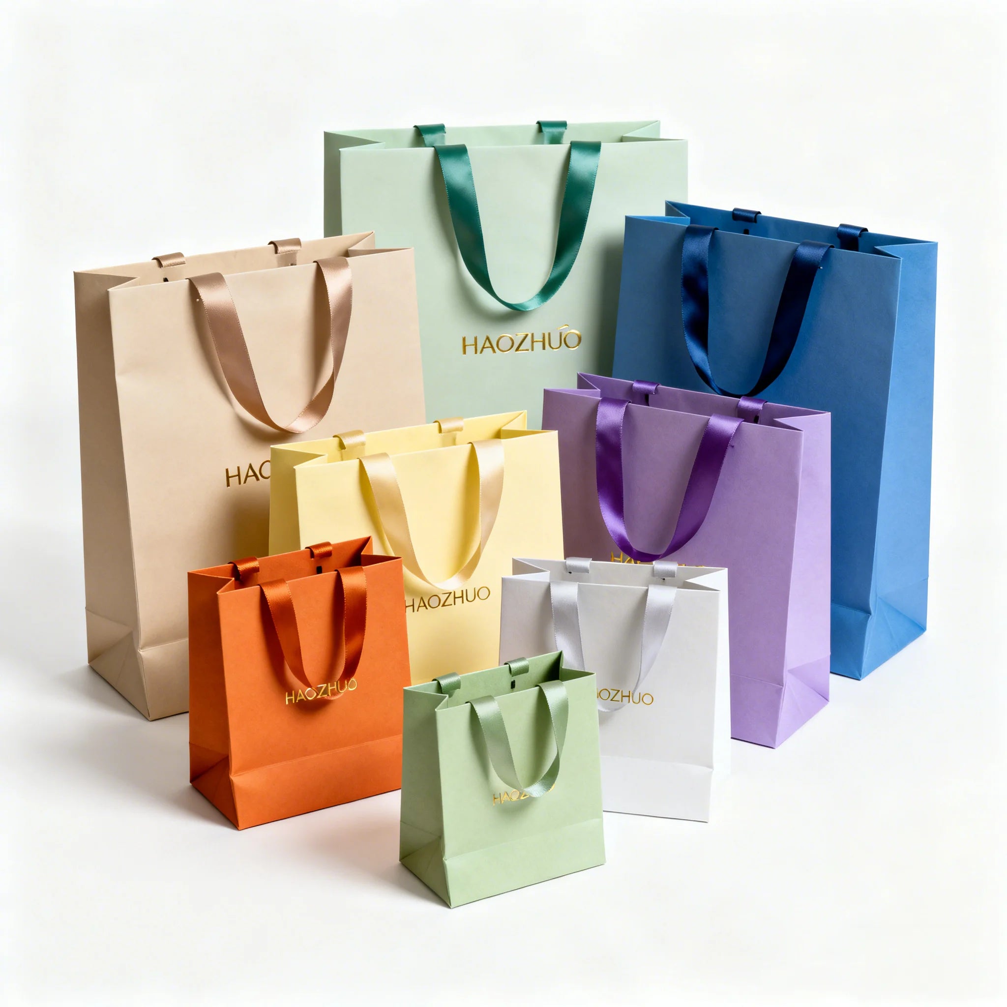 Wholesale Custom Designed White Paper Bags with Ribbon Handle for Clothing Shoes Underwear Featuring Your Own Logo