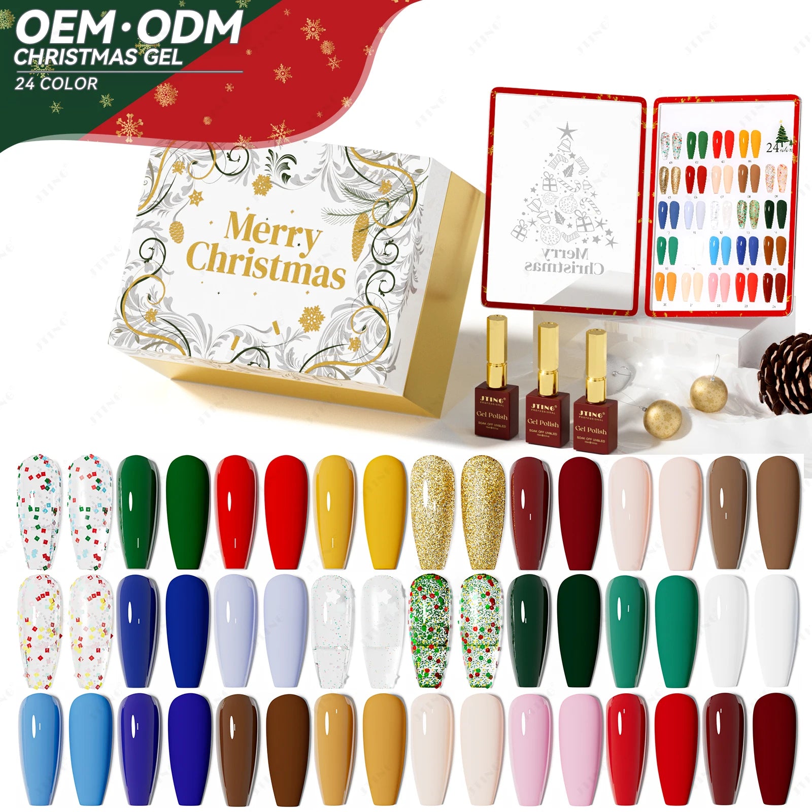 JTING Newest Original Design Christmas Gel Collection 24colors Set Box New Year Festival Gel Nail Polish OEM Private Label