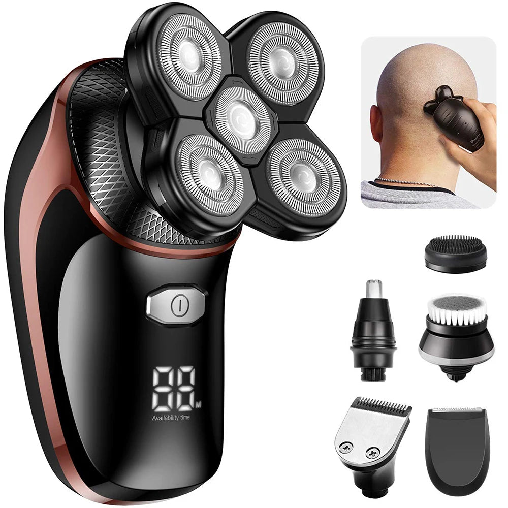 Portable USB Rechargeable 6-in-1 Shaver Grooming Kit 6 Heads Rotary Shaver Waterproof Washable Electric German Safety for Beard